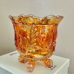 Vintage Imperial Glass Carnival Marigold #176 Louis XIV Footed Candy Jar Dish